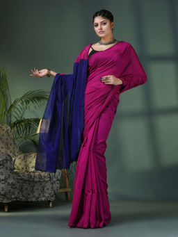 Angoshobha - Cotton Blend Pink Handloom Saree with Unstitched Blouse