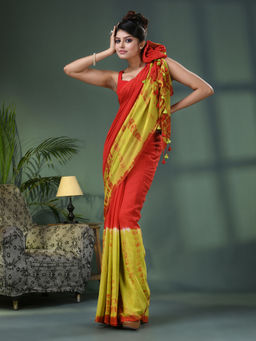Angoshobha - Red & Yellow Cotton Srivari Handloom Saree with Unstitched Blouse