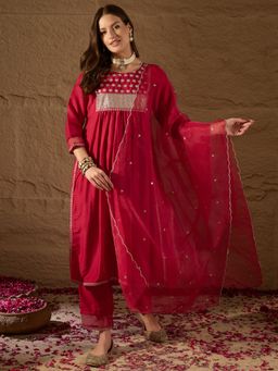 Vaamsi - Women Silk Blend Yoke Design Kurta Trousers with Dupatta (Set of 3)