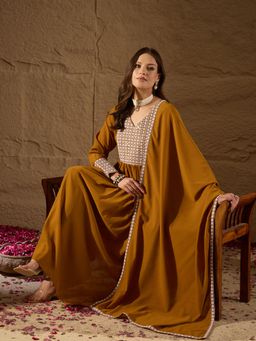 Vaamsi - Women Poly Georgette Yoke Design Kurta Trousers with Dupatta (Set of 3)