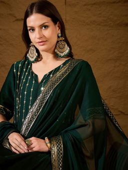 Vaamsi - Women Green Anarkali Kurta Churidar with Dupatta (Set of 3)