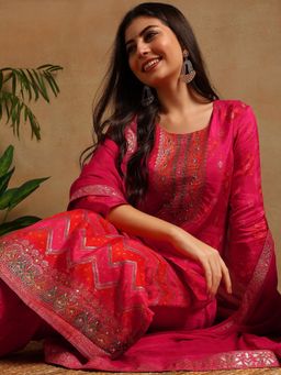 Vaamsi - Women Pink Woven Kurta with Pant and Dupatta (Set of 3)
