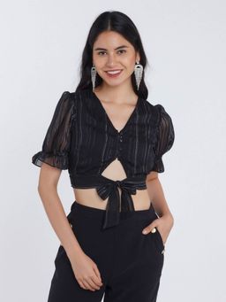 Zink London - Women Black Stripes Crop Top