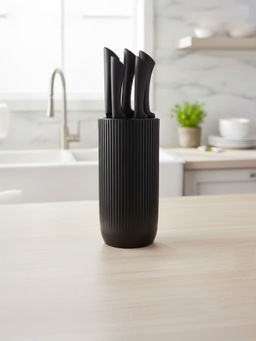 Viners - Black Stainless Steel Sharp Kitchen 5 Knives with Block (Pack of 5)
