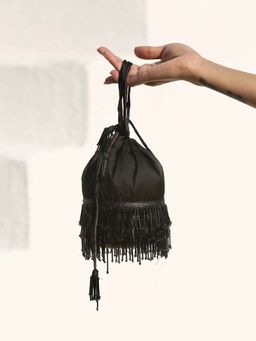 Swtantra - Black Sequin with Hanging Lace Potli Bag