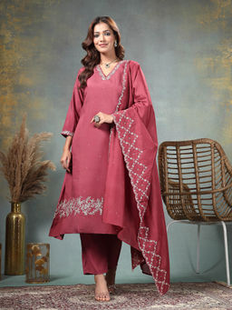 Yufta - Zari Work A-Line Roman Silk Kurta With Trouser & Dupatta