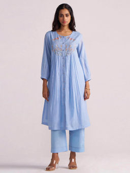 Ganga Fashions - Airy Blue Mul-Mul Chanderi Co-Ord Set