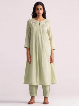 Ganga Fashions - Quinet Green Mul-Mul Co-Ord Set