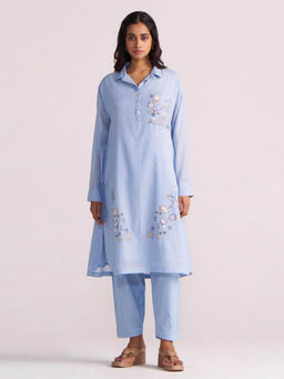Ganga Fashions - Soft Sky Blue Mul-Mul Co-Ord Set