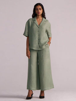 Ganga Fashions - Lily Pad Green Pure Linen Co-Ord Set