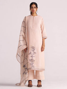 Ganga Fashions - Sepia Rose Woven Chanderi Kurta With Pant & Dupatta