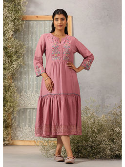 Lakshita - Pink Embroidered Viscose Dress For Women