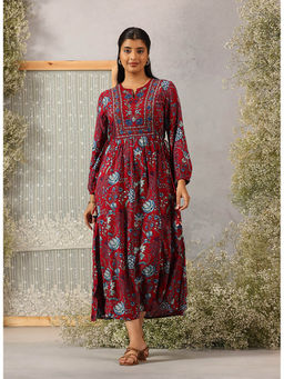 Lakshita - Maroon Printed Rayon Dress For Women