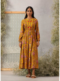 Lakshita - Mustard Printed Rayon Dress For Women