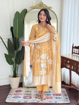 BLACK SCISSOR - Womens Embroidered Silk Straight Kurta & Pant With Dupatta