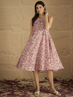 Varanga - A Floral-Printed Dress With V Neckline