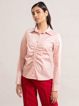 Twenty Dresses by Nykaa Fashion - Peach Solid Ruched Full Sleeves Shirt