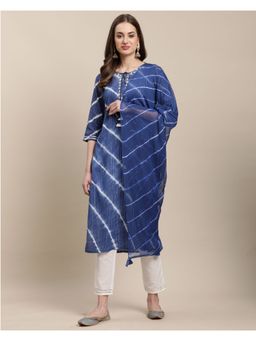 Rajnandini - Blue Pure Cotton Lurex Floral Embroidered Kurta With Dupatta (Set of 3)
