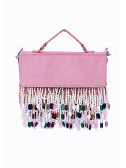 NR by Nidhi Rathi - Pink & White Embellished Tasselled Purse Clutch