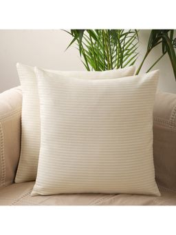 Jamio FIrati - Cream-Coloured Set Of 2 Striped Pure Cotton Square Cushion Covers