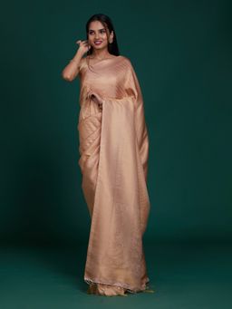Koskii - Peach Woven Art Silk Saree with Unstitched Blouse