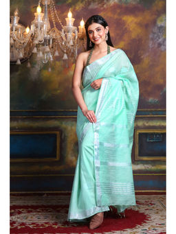 CHARUKRITI - Blue Blended Silk Soft Saree with Textured Design and Unstitched Blouse