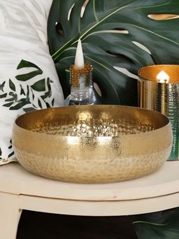 At Home by Nilkamal - Double Hammered Round Urli Decorative Bowl -Gold
