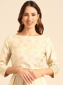 De Moza - Women Blouse Woven Top Jacquard Polyester Offwhite
