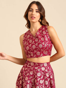 De Moza - Women Blouse Woven Top Jacquard Polyester Purple