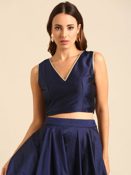 De Moza - Women Blouse Woven Top Solid Polyester Navy