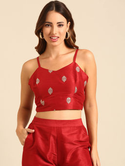 De Moza - Women Blouse Woven Top Solid Polyester Red