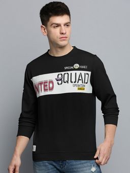SHOWOFF - Men Black Round Neck Typography Regular Fit Sweatshirt
