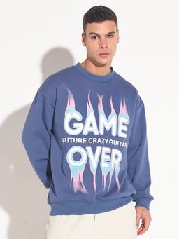 SHOWOFFFF - Men Blue Round Neck Typography Relaxed Fit Sweatshirt