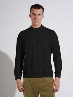 SHOWOFF - Men Black High Neck Solid Regular Fit Sweatshirt