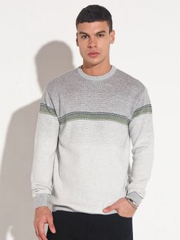 SHOWOFF - Men Grey Crew Neck Colorblock Regular Fit Sweater