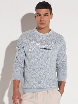 SHOWOFF - Men Blue Crew Neck Typography Regular Fit Sweater