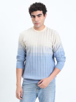 SHOWOFF - Men Blue Crew Neck Checks Regular Fit Sweater