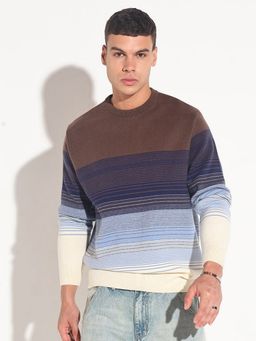 SHOWOFF - Men Multi-Color Crew Neck Stripes Regular Fit Sweater