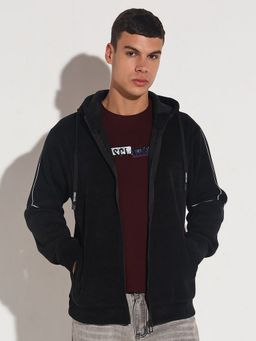 SHOWOFF - Men Black Hooded Solid Regular Fit Hoodie