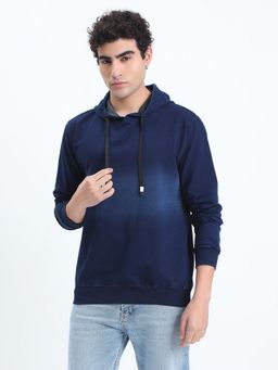 SHOWOFF - Men Navy Blue Hooded Solid Regular Fit Hoodie