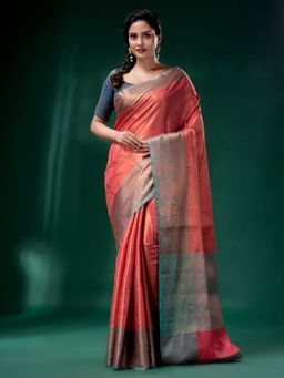 CHARUKRITI - Peach Blended Silk Brocade Handwoven Soft Saree with Unstitched Blouse