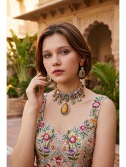 AMAARA JEWELS - Rosette Antique Multicolour Necklace with Earrings