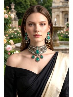 AMAARA JEWELS - Victoria Luxe Collar Green Choker with Earrings