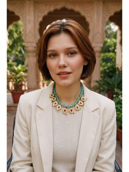 AMAARA JEWELS - Reversable Aqua Kundan Collar Pink Necklace with Earrings