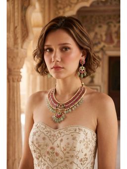 AMAARA JEWELS - Zivara Bloom Pink Necklace with Earrings