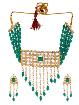 Silvermerc Designs - Diya Green Beads Choker Necklace and Earrings (Set of 2)