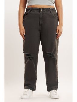 FREAKINS - Curve Olive Distress Elasticated Mom Jeans