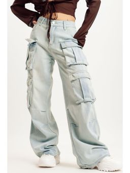 FREAKINS - Light Blue Street Style Cargo Jeans