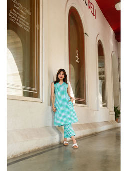 DIMPLE DESIGN STUDIO - Turquoise Checks Co-Ord (Set of 2)