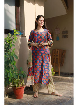 DIMPLE DESIGN STUDIO - Blue Cotton Kurta with Pant and Dupatta (Set of 2)